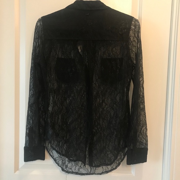 GUESS | Sheer black lace button-up blouse - Picture 4 of 7